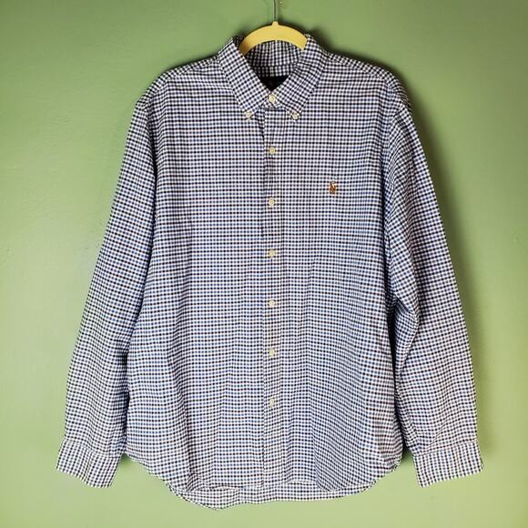 Ralph Lauren Men's Blue White Plaid Long Sleeve Button Down Shirt Size XL - Picture 1 of 5